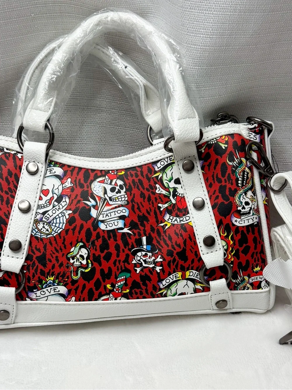 NWT Ed Hardy Red Skull Tattoo Y2K Rhinestone Handbag Purse